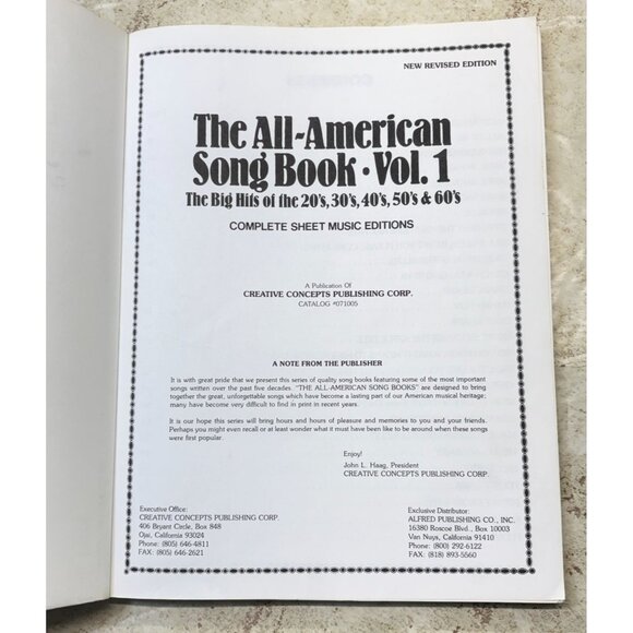 The All American Song Book Vol 1 Complete Piano Sheet Music Editions 20s - 60s - Picture 2 of 8